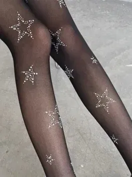 Y2k Star Diamond Rhinestone Fishnet Sexy Women Pantyhose Thigh High Stockings JK Lolita Girls Kawaii Bling Underwear Pantyhose