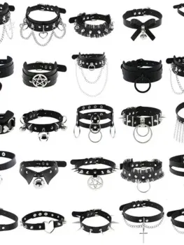 1Pc Harajuku Cosplay Rivet Star Punk Rock Gothic Women Collar Sexy PU Leather Heart Cross Spike Hip Hop Bondage Choker Jewelry