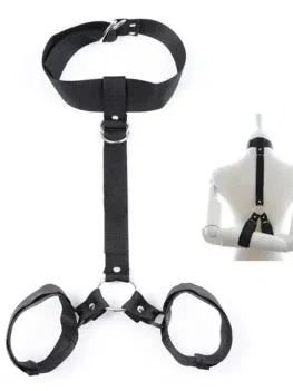 Black Nylon Bdsm Collar Reverse Handcuffs Bdsm Bondage Set Sex Toys For Couples Slave Restraints Set Sex Shop