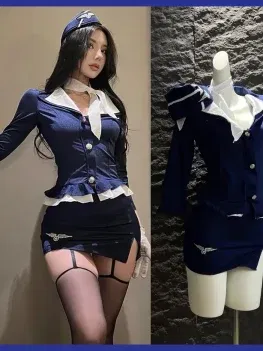 2025NEW Airline Stewardess Cosplay For Woman Sexy Air Hostess Uniform Halloween Costumes Fancy Role Play Party