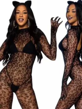Sexy Leopard Bodysuit Women Lingerie Babydoll Underwear Chemises Exotic Apparelt Costumes Sexy Body Stocking Fishnet Bodysuit