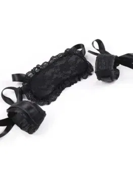 Sexy Lingerie Hot Erotic Lace Padded Eye Mask Club Blindfolded Patch + Bdsm Handcuffs for Sex Fetish Toy Women Exotic Apparel