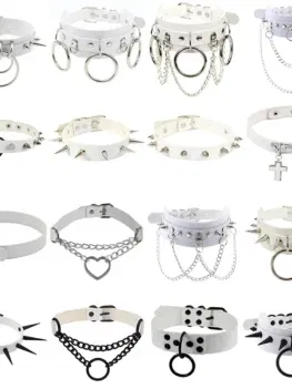 White Sexy Vegan Choker Necklaces Punk Harajuku Goth Collar Chain Traction Necklace Leather Bondage Cosplay Party Jewelry grunge