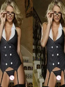 Sexy Lingerie Office Secretary Costume School Teacher Exotic Sexy Uniform Cosplay womens Working Late Gartered Vest-style Slip