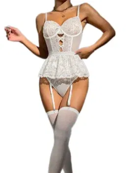 Sexy Lingerie Lace Transparent Open Bodysuit For Women Hollow Out Bra Underwear Erotic Thongs Garters Belt Babydoll Sets Tights
