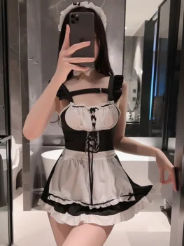Japanese Anchor Girl Amine Maid Cosplay Clothes Black Kawaii Lolita French Dress Party Stage Costumes Cafe Outfit Bed Temptation