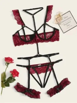 New Sexy Fashion Lace Lingerie Underwear Sleepwear Steel Ring Pajamas Garter Women Intimates Underwear Bra Panties Set Lingerie