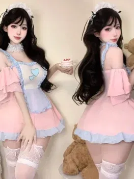 Anime Maid Cosplay Clothes Black Kawaii Lolita Dress Girls Woman Waitress Party Stage Costumes Japanese Cafe Outfit Lingerie Set