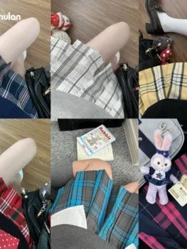 Japanese JK Uniform Multi-color Plaid Skirt-campus Style High Waist Pleated Skirt with Bow School Style for Cosplay Student