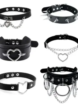 Harajuku Chocker Sexy Heart Lock Key Rivets Black Goth Punk Chokers Gothic Choker Necklace for Women Hip Hop Bondage Cosplay