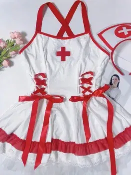 Performance Wear Women Sexy Lingerie Nurse Girl Dress Uniform Red Role Play Underwear Night Club Stage Exotic Costumes Pajamas