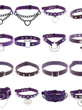 2025 Goth Collar Rivet Women Man Purple Punk Gothic PU Leather Traction Stainless Steel Chains Bondage Necklace Neck Jewelry