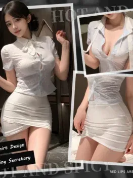 Fashion Korean Sexy Secretary Office Uniforms Mini Skirt For Woman Sexy Lingerie Hot Set Role Play Costume Women Underwear