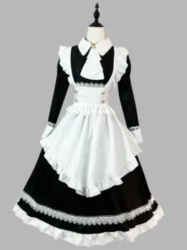 British Aristocratic Long-sleeved Maid Costume Anime Lolita Role Play Lingerie Dress Party Outfits Plus Size Black White Clothes