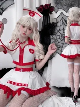Halloween Cosplay Adult Set Sexy Nurse Doctor Roleplay Uniform Temptation Short Sleeved Top Miniskirt Stage Performance Costumes